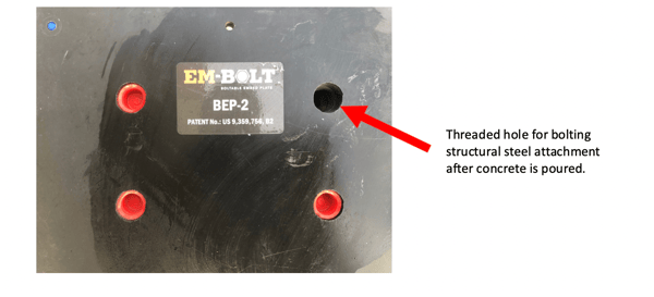 Example of new Style EM-BOLT Boltable Concrete Embed Plate