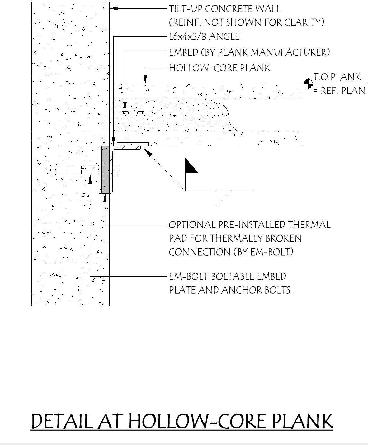 Tilt-up Construction Wall Embed Plate Detail at Hollow Core Plank